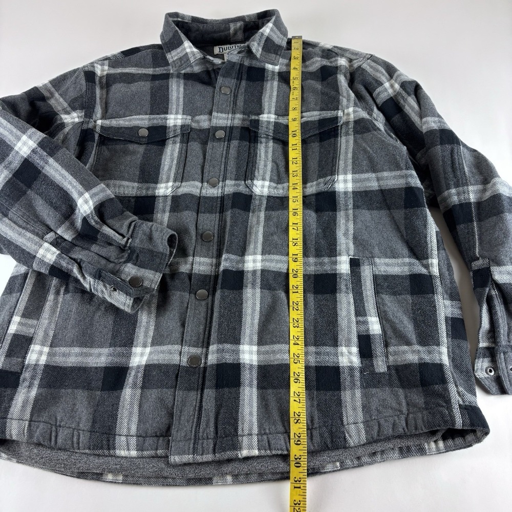 Duluth Trading Flannel Shirt Mens XL Blue Plaid‎ Fleece Lined Snap Shacket Heavy - Picture 5 of 9